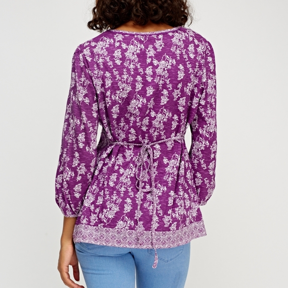 Purple 3/4 Sleeve Printed Top - Picture 3 of 4
